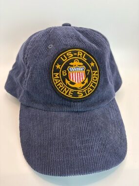 Polo Ralph Lauren Marine Station Corduroy Navy Hat Patch Cap OSFA